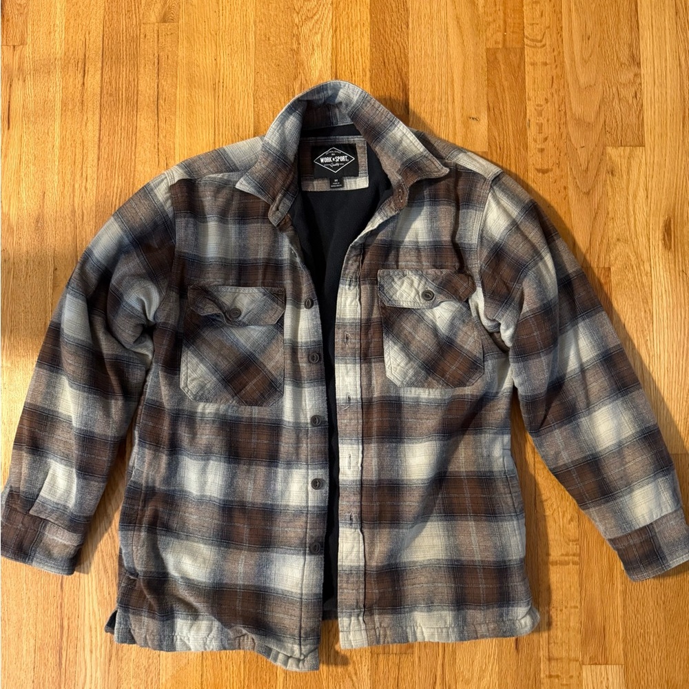 Men's Blue and Brown Plaid Shirt Jacket